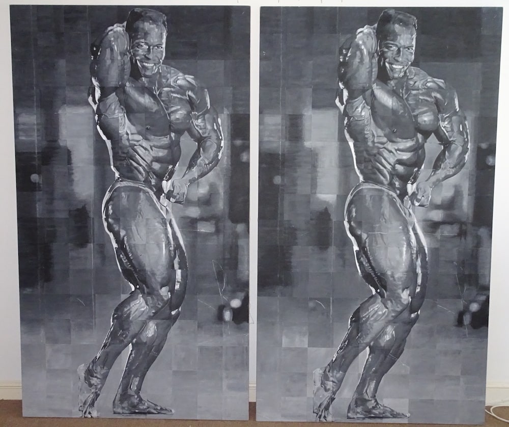 Photo of monochromatic acrylic painting called "Reps"